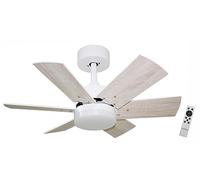 CALA BLANCA DC - Ventilador de techo con motor DC, mando a distancia, 75cm Ø, 6 aspas, Blanco/Roble, luz LED 3 tonos, chasis níquel