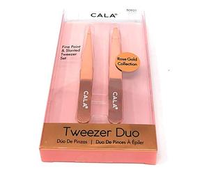 CALA. Pinzas para Cejas. Rose Gold Tweezer Duo Pointed & Slanted. Pack Dúo. Pinza Punta Biselada y Pinta Punta Fina. Acero Inoxidable. Depila Con Precisión Sin Dañar la Piel.
