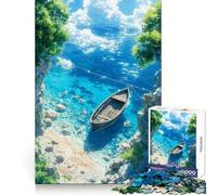 Cala Tranquila en la Playa de Verano con Barco, Estilo Anime, 1000 Piezas, Rompecabezas para Adultos, Regalo, Juguete para ejercitar la Mente, diseño Divertido y Relajante, 38x52cm