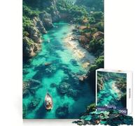 Cala Tropical con Barcos y Aldea Rompecabezas de 1000 Piezas Entrenamiento Mental Ocio y Placer Ajuste Perfecto Un Regalo Encantador (38x52cm)