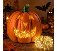 Calabaza de arcilla para Halloween de 25 x 26 cm con cadena de 5 m y función de temporizador