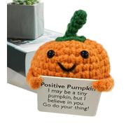 Calabaza de ganchillo, ganchillo hecho a mano, muñeca de ganchillo de apoyo emocional de calabaza pequeña, bonita decoración de escritorio, felpa de calabaza con tarjeta alentadora