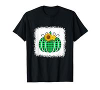 Calabaza de Halloween blanqueada Verde y Negro Buffalo Plaid Camiseta