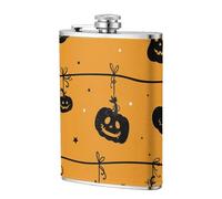Calabaza de Halloween naranja,Frasco de acero inoxidable 304 de 8 oz con funda de cuero sintético, frasco de bolsillo para licor plano para exteriores