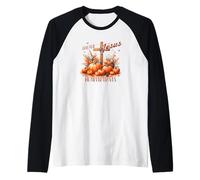 Calabaza de otoño Fe para Jesús Que Nunca Deja Camiseta Manga Raglan