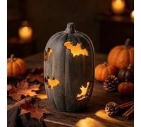Calabaza decorativa de Halloween con luz LED, farol de calabaza con murciélago hueco (B)