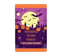 Calabaza Diablo Y Murciélago Halloween, Nada Que Hacer Hoy Hagamos Problemas Pintura De Hojalata Placa Divertida Pared Muestra Placa Decoración Letrero De Estaño para Baño Garaje Jardín