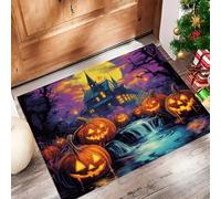 Calabaza Extraña Felpudo Interior, Castillo Oscuro Antideslizante, Fácil Limpiar, Felpudo Duradero, Suave Cómodo para Puerta Casa, Entrada, Balcón (60 X 90 Cm, Colores Mixtos)