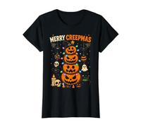 Calabaza Feliz Creepmas Divertido Halloween Navidad Camiseta gráfica económica, Mujer, Negro, M