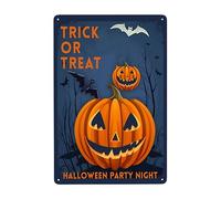 Calabaza Sonriente Y Murciélago Halloween, Noche De Fiesta De Halloween De Truco O Trato Metal Cartel Decoración Carteles De Pared De Metal Vintage Letrero De Estaño para Hogar Cerveza Pub