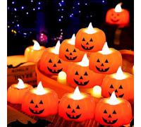 Calabaza Velas Luces 12 PCS, Lámparas de Vela de Calabaza de Halloween | Calabaza Vela de Luces de Té LED sin Llama, Halloween Decoracion
