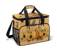 Calabazas girasoles con palabras Hello Fall - Bolsa térmica para camping, enfriadores de playa, portátiles a prueba de fugas, con correa para el hombro