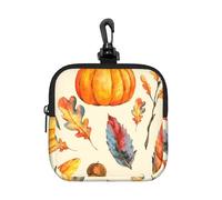 Calabazas, Hojas y Setas en Acuarela,Bolsa de Almacenamiento Cuadrada con Cremallera, Monedero de Neopreno, Carteras pequeñas, Monedero pequeño, Monedero