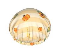 Calabazas Maíz Girasoles En Fondo De Otoño Gorro De Ducha, Gorro De Ducha De Baño Reutilizable Para Mujeres Cabello Largo, Gorro De Ducha De Baño Impermeable De Doble Capa Protector De Cabello Para
