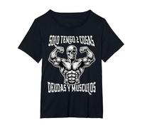 Calacas Chidas Gym Meme Solo Tengo 2 Cosas Deudas y Musculos Camiseta, Mujer Tallas Grandes, Negro, 6XL Grande