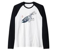 Calamar Flecha - Estilo japonés con Sello Kanji Camiseta Manga Raglan