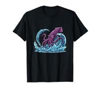 Calamar Gigante Enojado Kraken Océano Monstruo Mar Ondas Camiseta