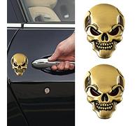 Calavera 3D Metal Etiqueta Engomada, 2 Pegatinas Metálicas Aleación Zinc Esqueleto 3D, Insignia Esqueleto Forma para Automóviles y Motocicletas (Dorado)