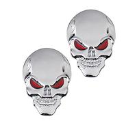 Calavera 3d Metal Etiqueta Engomada, 2 pegatinas metálicas aleación zinc esqueleto 3D pegatinas automóviles insignia esqueleto pegatinas forma automóviles automóviles y motocicletas (Plata)