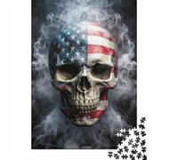 Calavera Bandera Americana Humo Puzzle de 1000 Piezas Puzzle para Adultos Vista Nocturna Puzzle para Toda la Familia 52x38cm/1000pcs