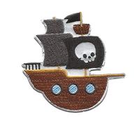 Calavera Barco Barco Pirata Skull Beach - Parches Termoadhesivos Bordados Aplique Para Ropa, Tamaño: 7,2 x 6,9 cm