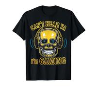 Calavera Camiseta Gamer Videojuego Auriculares No Te Oigo Camiseta gráfica económica, Hombre, Negro, M