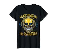 Calavera Camiseta Gamer Videojuego Auriculares No Te Oigo Camiseta gráfica económica, Mujer, Negro, S