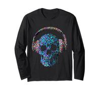 Calavera con Auriculares. Escucha a música, músicos o Aficionados a la música Manga Larga