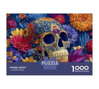 Calavera con Diseños Rompecabezas 1000 Piezas De Madera para Adultos Y Niños Flor Rompecabezas Imposible Mejor Regalo 52x38cm/1000pcs
