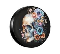 Calavera con Flower de Acuarela Cubierta del Neumático con cordón a Prueba de Polvo Suave Caso Protector, para camionetas, Coche, SUV, 16in