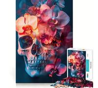 Calavera con orquídeas Vibrantes ︰ Arte Surrealista de la Vida ﹨u Decay Rompecabezas de 1000 Piezas para Adultos Juguete de lógica Pura Diversión Relajante Corte preciso Regalo increíble 50x75cm