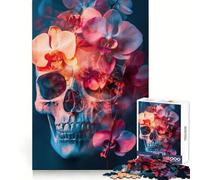 Calavera con orquídeas Vibrantes ︰ Arte Surrealista de la Vida ﹨u Decay Rompecabezas de 1000 Piezas para Adultos Mejora la Memoria Alegría Familiar Patrón de ensamblaje Deseo de Santa 38x26cm