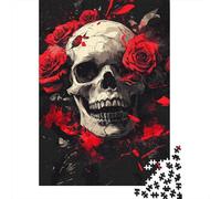 Calavera con Rosas Rojas Puzzle de 1000 Piezas Papel para Adultos Estilo artístico Nocturno Relajación Decoración Familiar Regalo 38x26cm/1000pcs