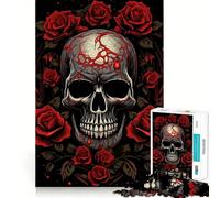 Calavera con Rosas Rojas, Rompecabezas de 1000 Piezas para Adultos, Regalo, Juguete de Habilidad, Alivio del estrés, Corte Exacto, Lista de Deseos de Papá Noel 50x75cm