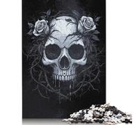 Calavera con Rosas - Rompecabezas gótico - Decoración única para el hogar - Rompecabezas de cartón 100% Reciclado niño o niña - 1000 Piezas (75 x 50 cm)
