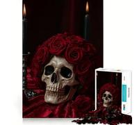 Calavera con Rosas y Velas, Rompecabezas de 1000 Piezas para Adultos, Juguete para ejercitar la Mente, diversión compartida, Arte de Corte preciso 38x52cm