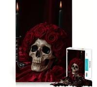 Calavera con Rosas y Velas, Rompecabezas de 1000 Piezas para Adultos, Regalo Ideal para ejercitar la Mente, Juguete para la relajación y el Arte de armar, Regalo Memorable 50x75cm
