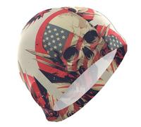 Calavera de acero para el 4 de julio, Día de la Independencia, natación grande para mujeres, pelo corto, impermeable, grande, protección del cabello y reducción de arrastre, Gorras de natacion para