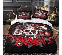 calavera de azúcar Impresión 3D 3 piezas funda de colchón Estilo artístico del Día de Muertos funda de edredón microfibra hipoalergénica antiácaros para chicas adolescentes mujeres Double（200x200cm）