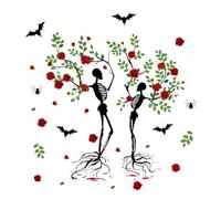 Calavera de pareja con árboles - Calcomanía de pared de Halloween, diseño de árbol esquelético con material de vinilo extraíble para sala de estar Schlafzi