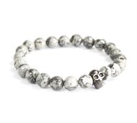 Calavera de peltre / ágata gris - Pulsera de piedras preciosas