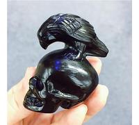 Calavera De Piedra De Cristal De Obsidiana Negra Natural Con Cuervo, Figurita Tallada A Mano, Artesanía Energética, Decoración Del Hogar Como Regalo