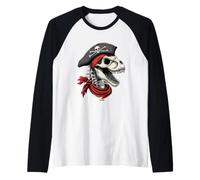 Calavera Dino Pirata Dinosaurio Corsario Camiseta Manga Raglan