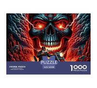 Calavera en Llamas Motociclista Puzzle de 1000 Piezas Papel Puzzle para Adultos Escena Nocturna Puzzle para Toda la Familia Relajación 52x38cm/1000pcs
