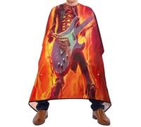 Calavera En Llamas Tocando La Guitarra Unisex Capas De Corte Peluquería Con Cierre A Gancho Capas Cortar Pelo Ajustable Capa De Barbero Para Uso En Estudio Salón Cortes Y Colores 168X140Cm