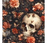Calavera Estilo Gótico Papel Pintado Autoadhesivo Vintage Floral 44x200 cm Papel de Pared Removible Impermeable Estilo Vinilo PVC Pegatina es Estante del cajón de la cubierta del rodillo A-435