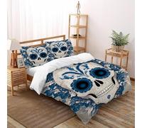 Calavera Flor Funda Nordica Algodon 3 Piezas con Impresión En 3D Elegant Floral Decor con 2 Fundas De Almohada Double（200x200cm） 100% Microfibra Ropa De Cama