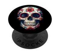 Calavera Floral Colorida Diseño Gráfico Detallado Llamativo PopSockets PopGrip Adhesivo