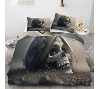 Calavera Funda NóRdica 150x222cm, Motivos Florales Juego de Cama de 3 Piezas con 2 Fundas de Almohada 50x75 cm, Funda de Edredón de Microfibra con Cremallera y 4 Lazos en Las Esquinas