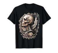 Calavera gótica alas Rosas Biker Tattoo Vintage ángel Skull Camiseta